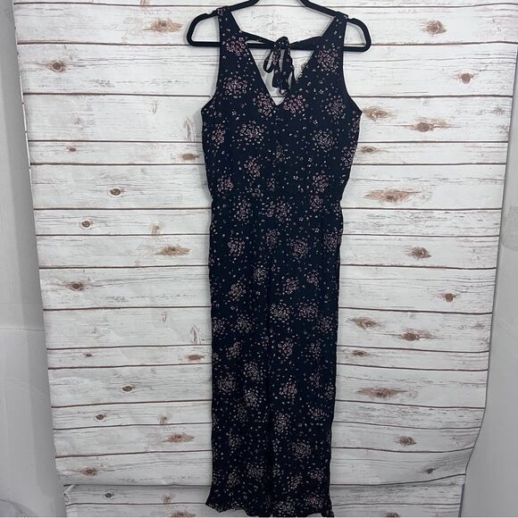 Loft Black Micro Ditsy Floral Wide Leg Sleeveless Tank Jumpsuit - Picture 5 of 6